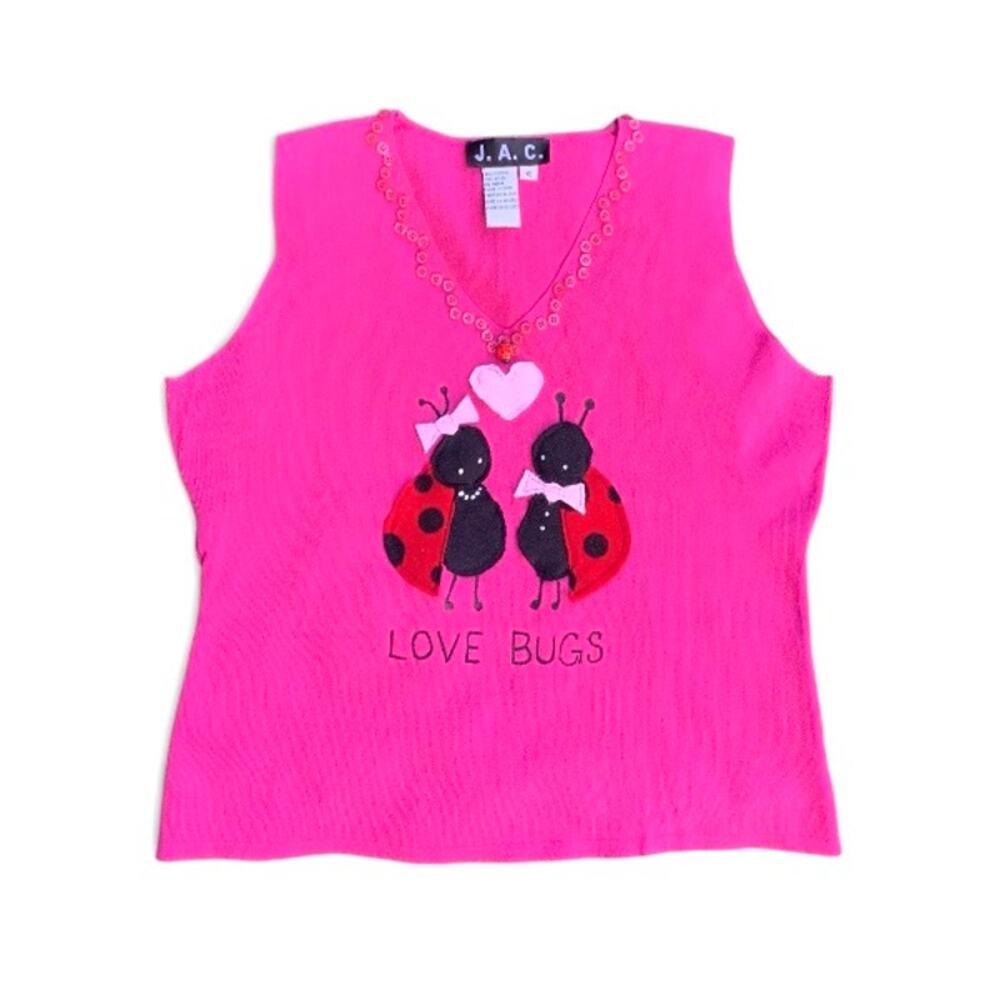 Custom Love Bug Patchwork Pink Tank Top Upcycled XL